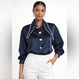 Navy Blue Blue bling collar studded bling top